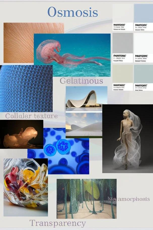 Make this moodboard working on the images in order to create fusions, integration of organic forms, for a homogeneous story