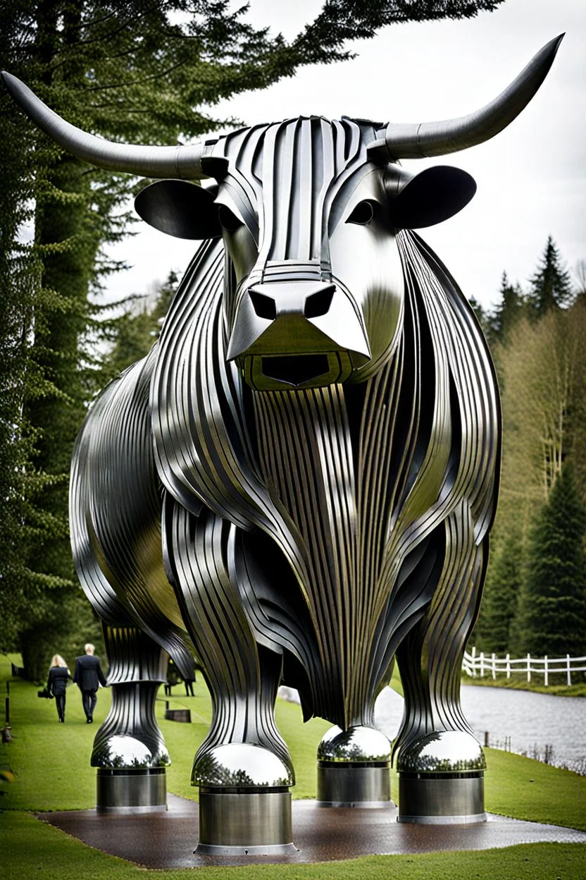 Giant highland cow made of metal