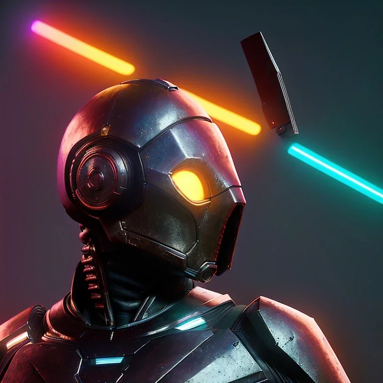 Front, cyber woman, sci-fi, rounded face, blood, black, gold, brown, samurai helmet, decorative color feathers, retro, simetric, circuits, neon style, a lot of led lights, fog, rain, leather, vibrant color, highly detailed, art stations, concept art, smooth, unreal engine 5, god rays, ray tracing, RTX, lumen lighting, ultra detail, volumetric lighting, 3d, finely drawn, high definition, high resolution.