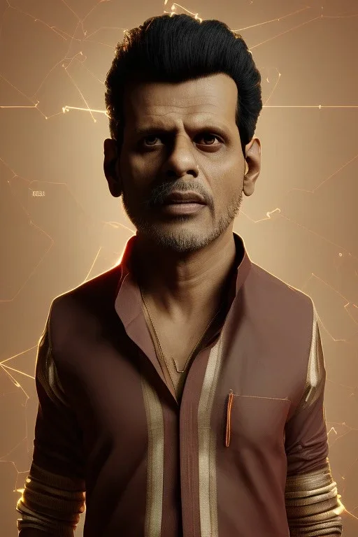 Indian actor Manoj Bajpayee, by Mahmoud Sai, Cartographic, Circuitry, Golden Hour, Closeup-View, 16k, Lumen Global Illumination, Diffraction Grading