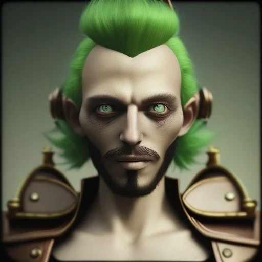 Lorenor Zorro with green hair from one piece, steam punk, scary, horror, realistic, made in octane, cinematic, movie, CGI, ultra-realistic, extremely detailed octane rendering, 8K, VRAY Super Real ar 2:3, dof photorealistic futuristic 50mm lens hard lighting dark gray tintype photograph, realistic lighting, sephia colors