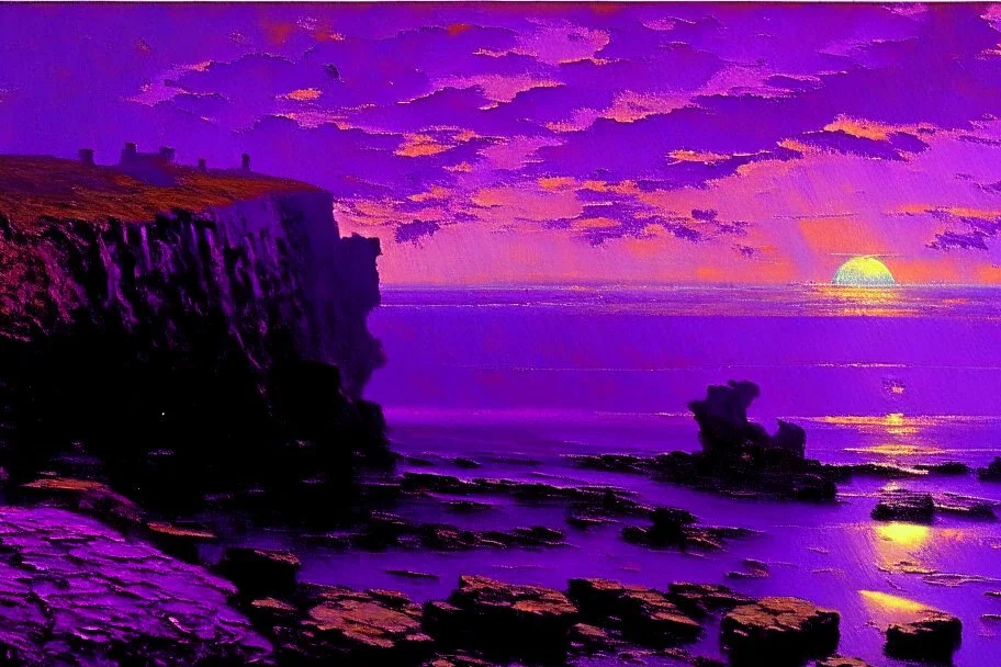 purple sky, rocks, cliffs, sci-fi, friedrich eckenfelder impressionism paintings