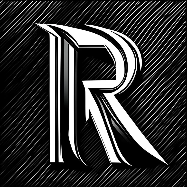 logo with the letter R end N, graphic, black and white