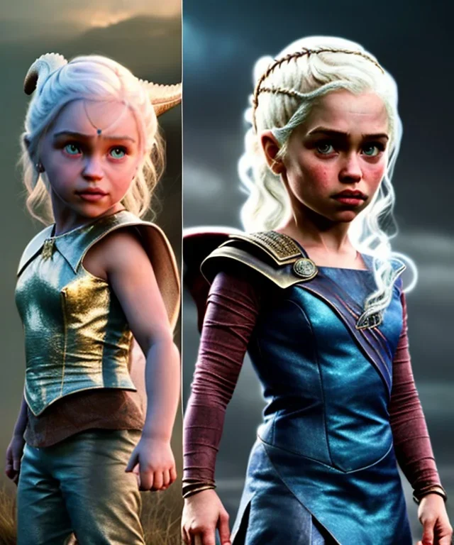 Daenerys Targaryen toddler, dragon, full body, dramatic lighting, angry, hyper realistic,