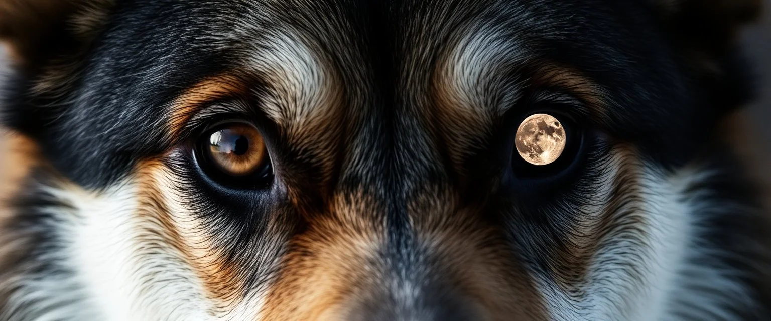 eyes of hound with the moon as the pupil
