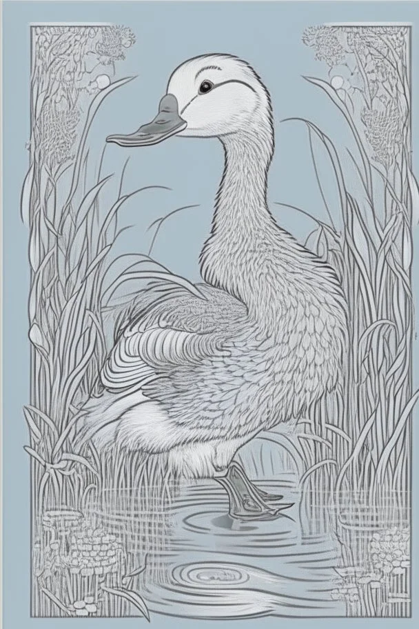 coloring book page of a magical duck,monochrome, black and white, sharp, sketch drawing