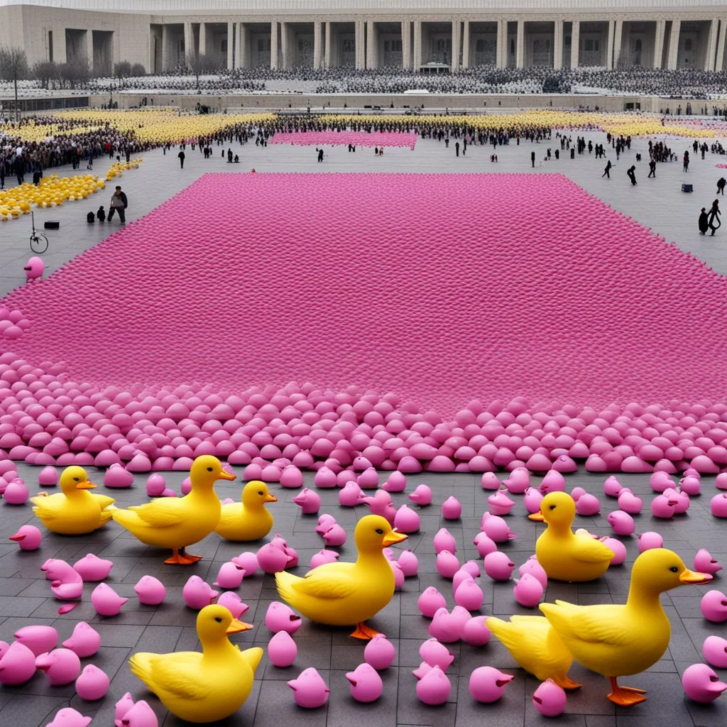 Tehran's Azadi Square, which is pink in color and surrounded by yellow plastic ducks