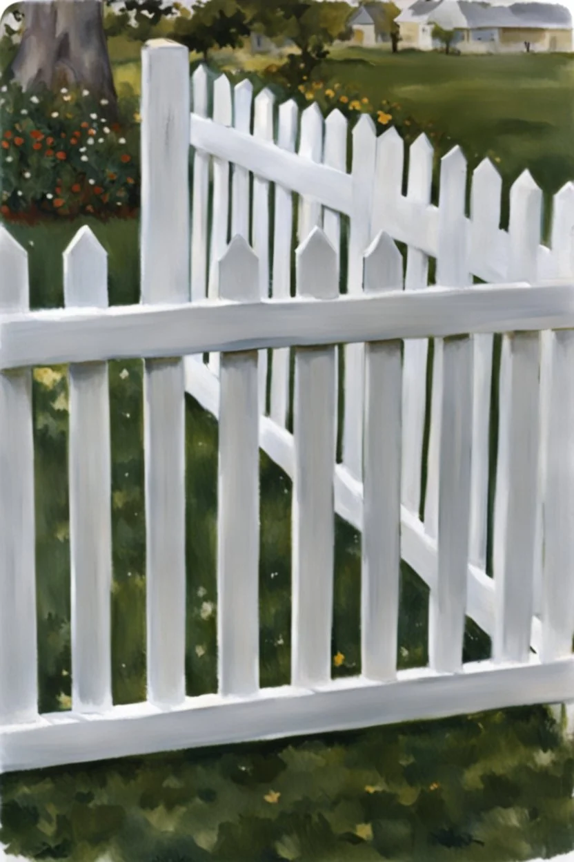 white fence in yard, photograph