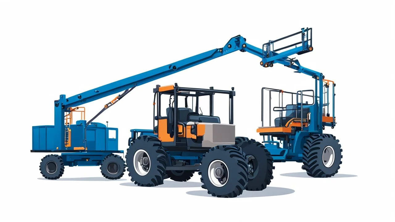 a generic Boom-lift, tractor and scissor-lift on a white background. Smooth vector