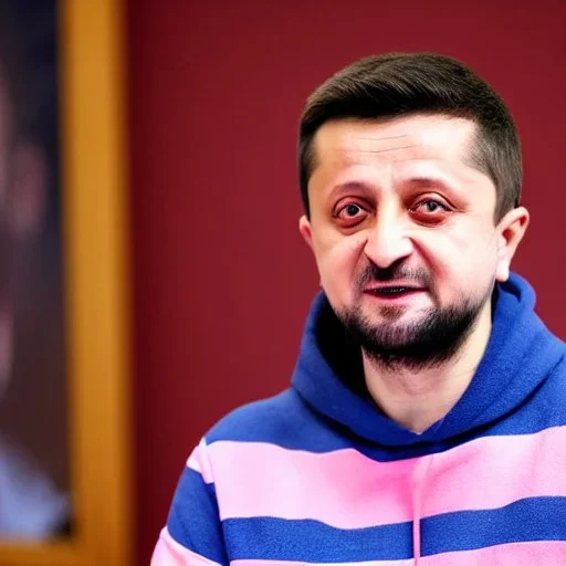 Volodymyr Zelensky WITH A BEARD wearing PINK SWEATSHIRT