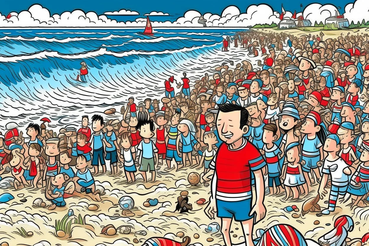 where's Wally but with elon musk big image beach