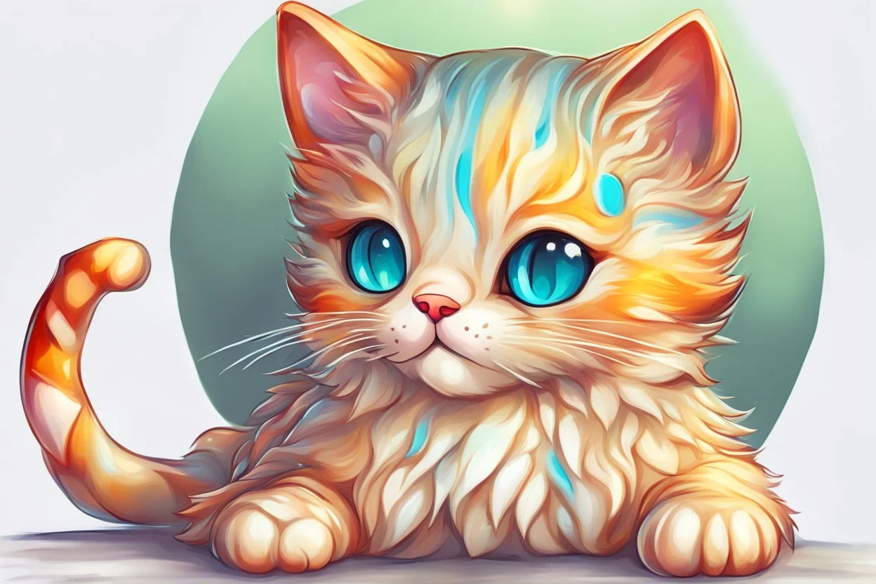 Cute chibi colourful Glass cat in style of Mariya Markina, digital painting; fantasy; very attractive; beautiful; high detail; cinematic postprocessing; acrylic art in sunshine