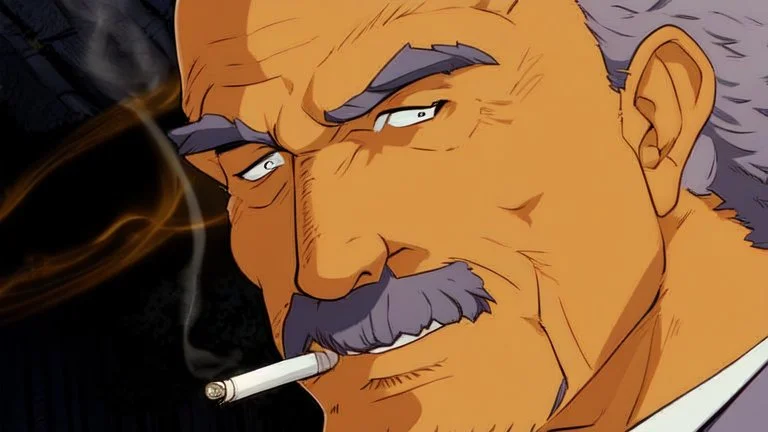 Old man smoking comic style