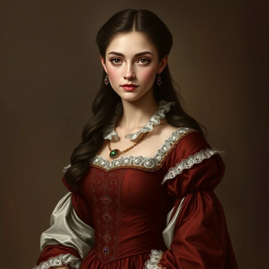 a beautiful noble woman, 17th century, young, pretty, dress, digital art