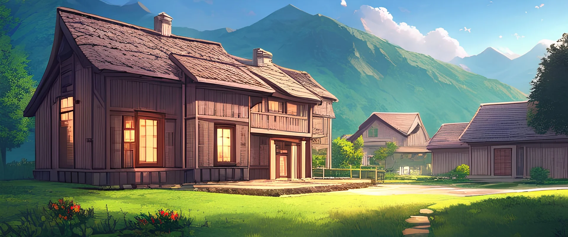 countryside house background with beautiful scenery