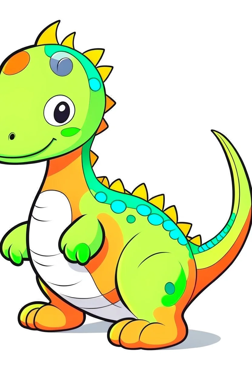 cute dinosaur colored for children, full body, defined lines, no shadows, clear and well. This generation should be colored only with the colors black, red, green, yellow, light blue, blue and orange