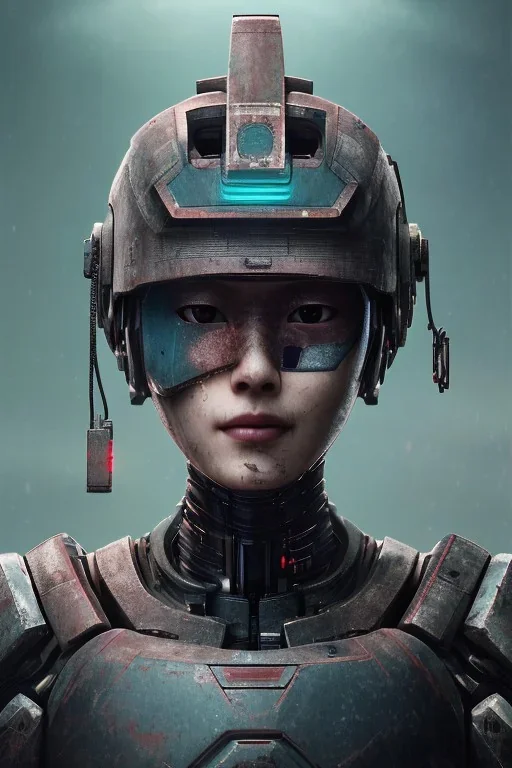 japan head portrait, warrior armor , village, meditation, woods, galaxy sky, 8k quality , portrait,beautiful robotic ,ghost in the shell , post-apocalyptic in a cyberpunk city, realistic, intriacte detail, sci-fi fantasy style, volumetric lighting,24mm , particales,highly detailed,cinematic, deep purple , green eyes .