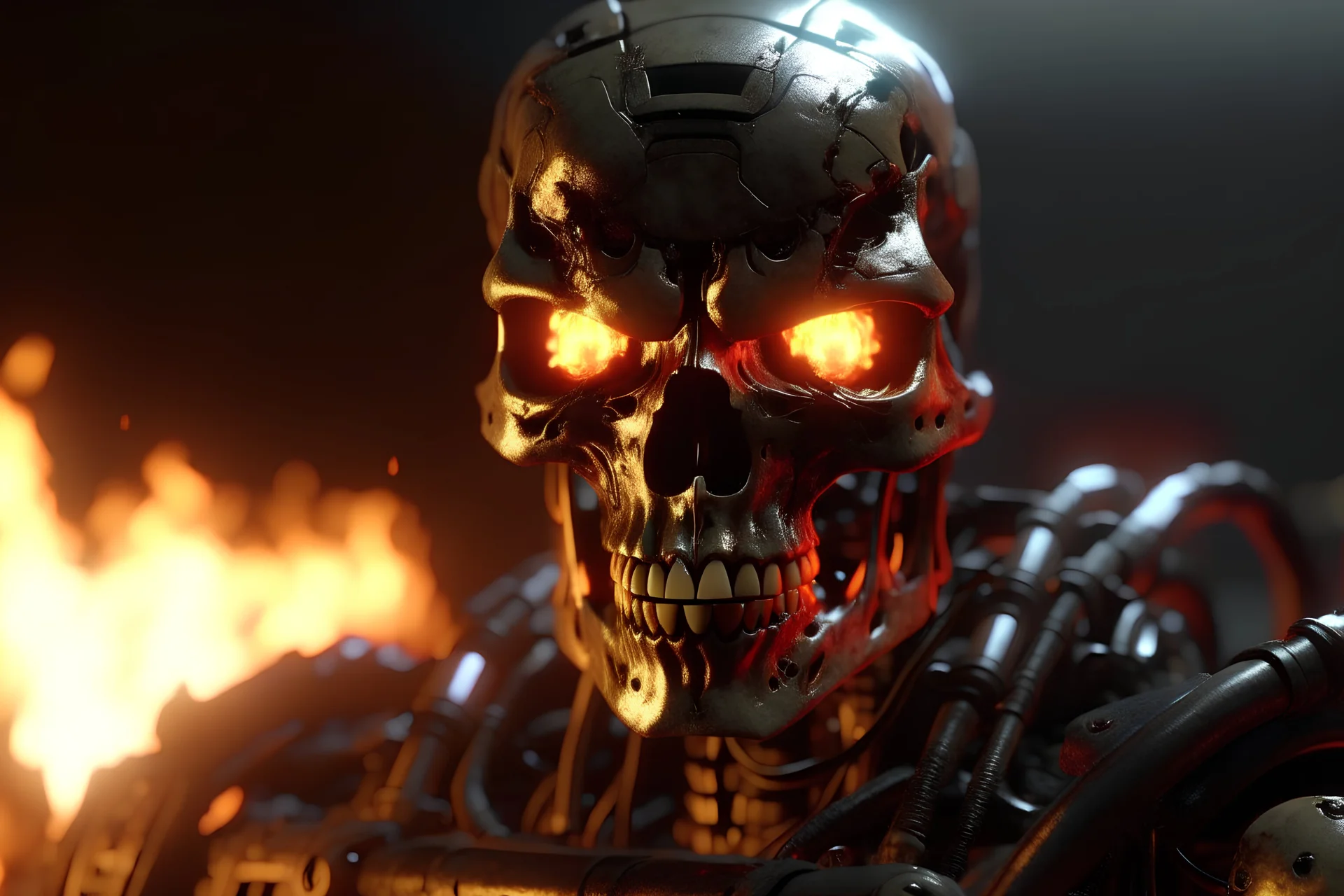 4k full realism, full details, full lights, coeur en flammes TERMINATOR