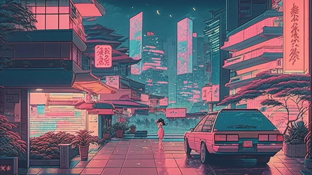 soothing 80s Japanese city ,