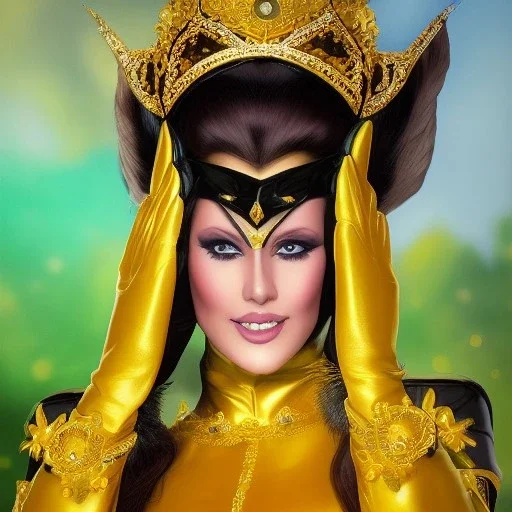 ultra detailed fullbody portrait of beautiful busty Babette , wearing skintight yellow and black costume, extremely detailed digital painting, intrincate, extremely detailed smiling face,crystal clear Big Green eyes, in the style of adrian smith , mystical colors , perfectly centered image, perfect composition, rim light, beautiful lighting,8k, stunning scene, raytracing