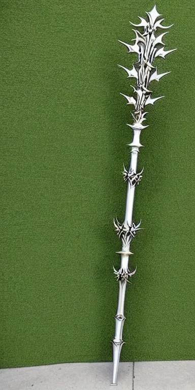 A large silver and Gold spear weapon covered in rose's and thorns, realistic, fantasy,