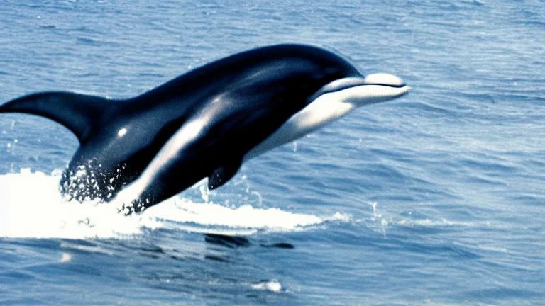 A train to cross the ocean where dolphins are jumping.