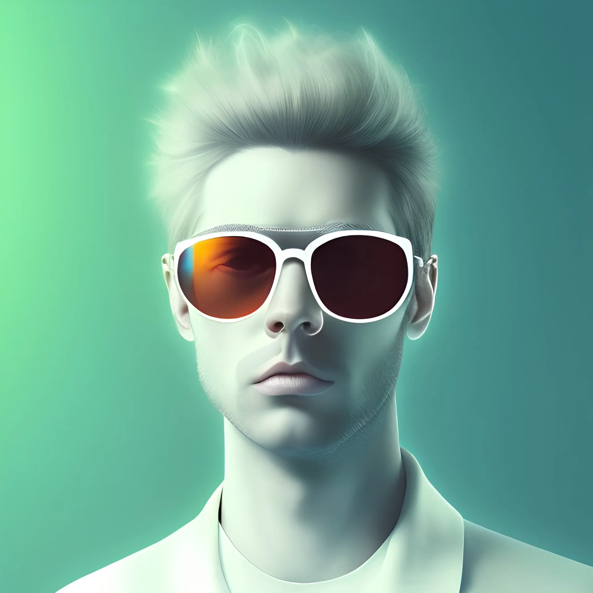 white man, dj, eyewear, headphones, sexy, 4D, neon scene, ambient, lsd, realistic, v2, superstar