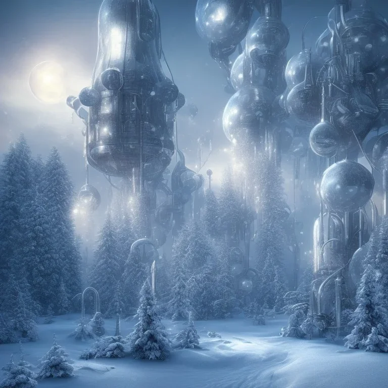 winter landscape, bells, ice, dreamy, science fiction