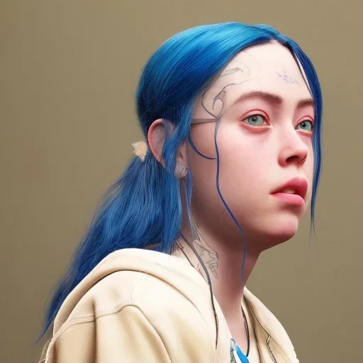 ying in the bathroom, photorealistic illustration, Billie Eilish