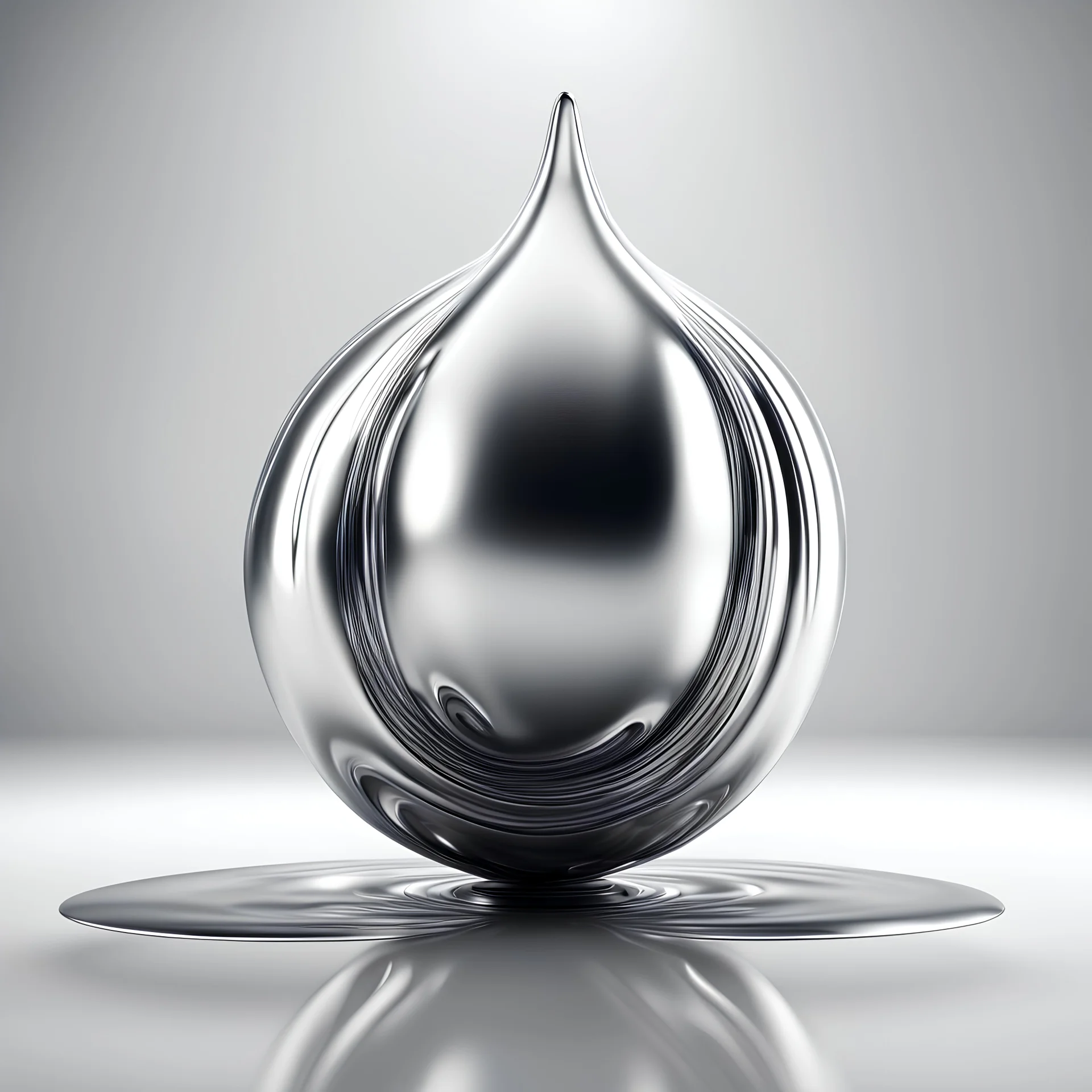 3d liquid shape, abstract object, metal chrome, on light background, isolated object hovering above the surface