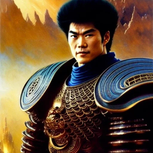 portrait of 'Kaioh-Fist of the North Star',ancient metal armor , painting by gaston bussiere, greg rutkowski, yoji shinkawa, yoshitaka amano, tsutomu nihei, donato giancola, tim hildebrandt, oil on canvas, cinematic composition, extreme detail,fit full head inside picture,16k