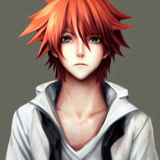 final fantasy 14, final fantasy, detailed anime boy, crimson red hair, wolf ears protruding out, orange colored eyes, white trench coat, intricate details, full body portrait, keep head in frame, slight smile with a single fang exposed, black Japanese motif, concept art, highly detailed, digital painting, concept art, sharp focus, illustration, art by Yoji Shinkawa, WLOP and greg rutkowski and alphonse mucha and artgerm and yanjun Chen and Junji ito and Makoto Shinkai, HDR, octane render