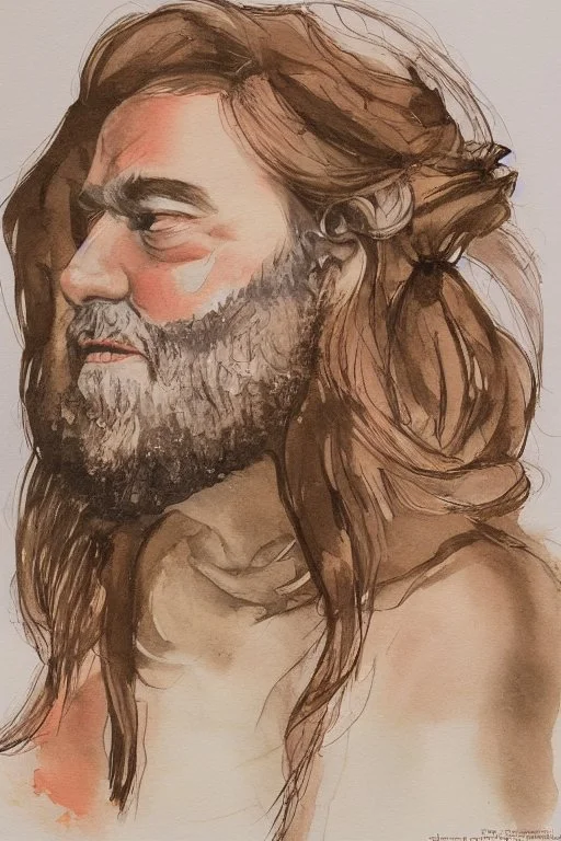 portrait, watercolour, realistic, illustration, dnd, dwarf, ghost, ethereal, lapis, see-through, transparent