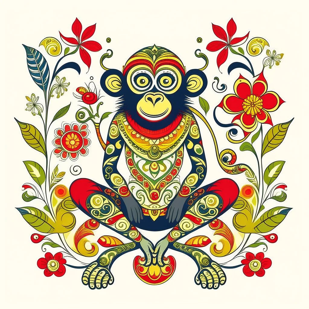 Hindi Folk Art Monkey illustration