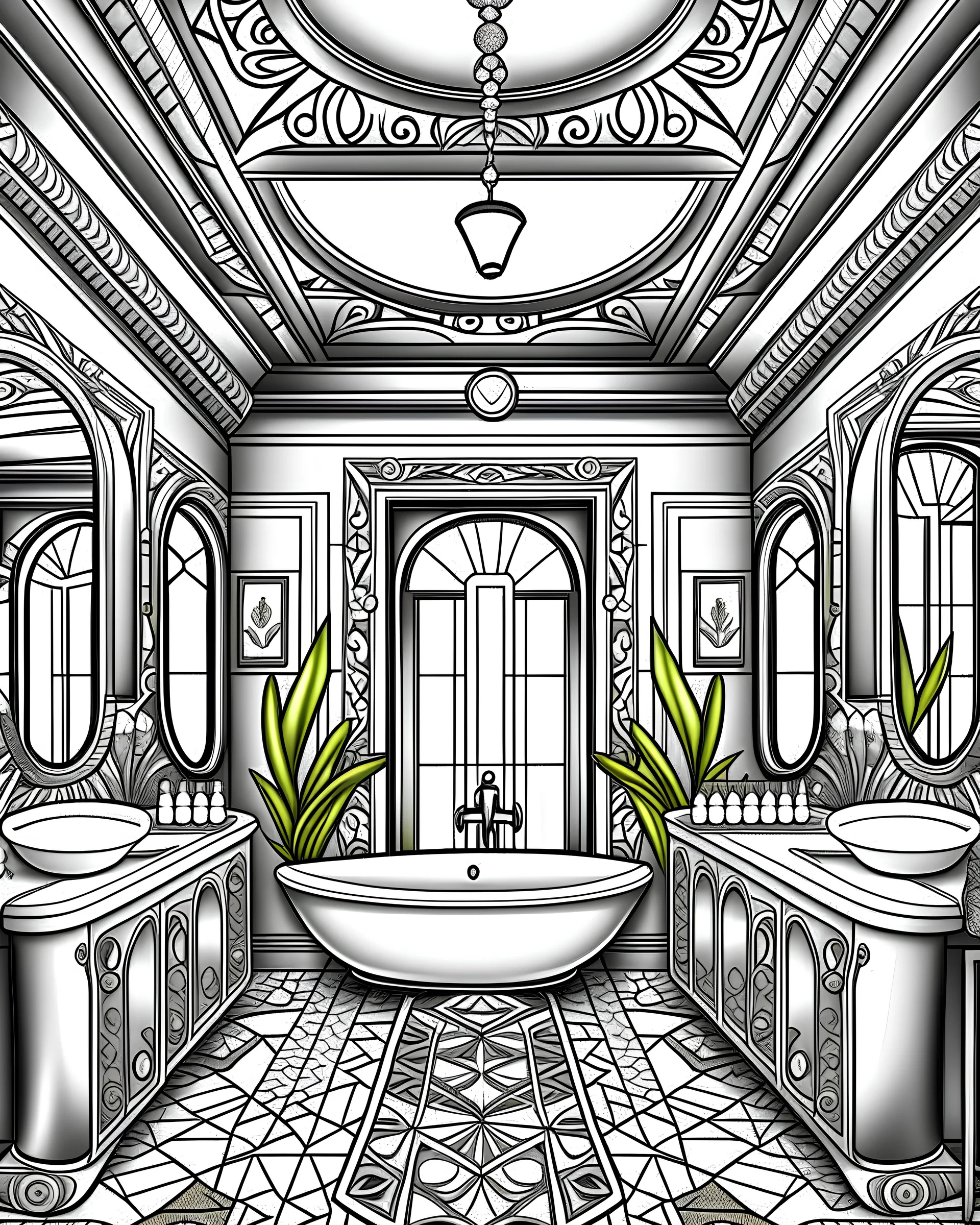 MANDELA STYLE. rendering classic modern bathroom with luxury tile decor Coloring Book for Adults, Instant Download, Grayscale Coloring Book