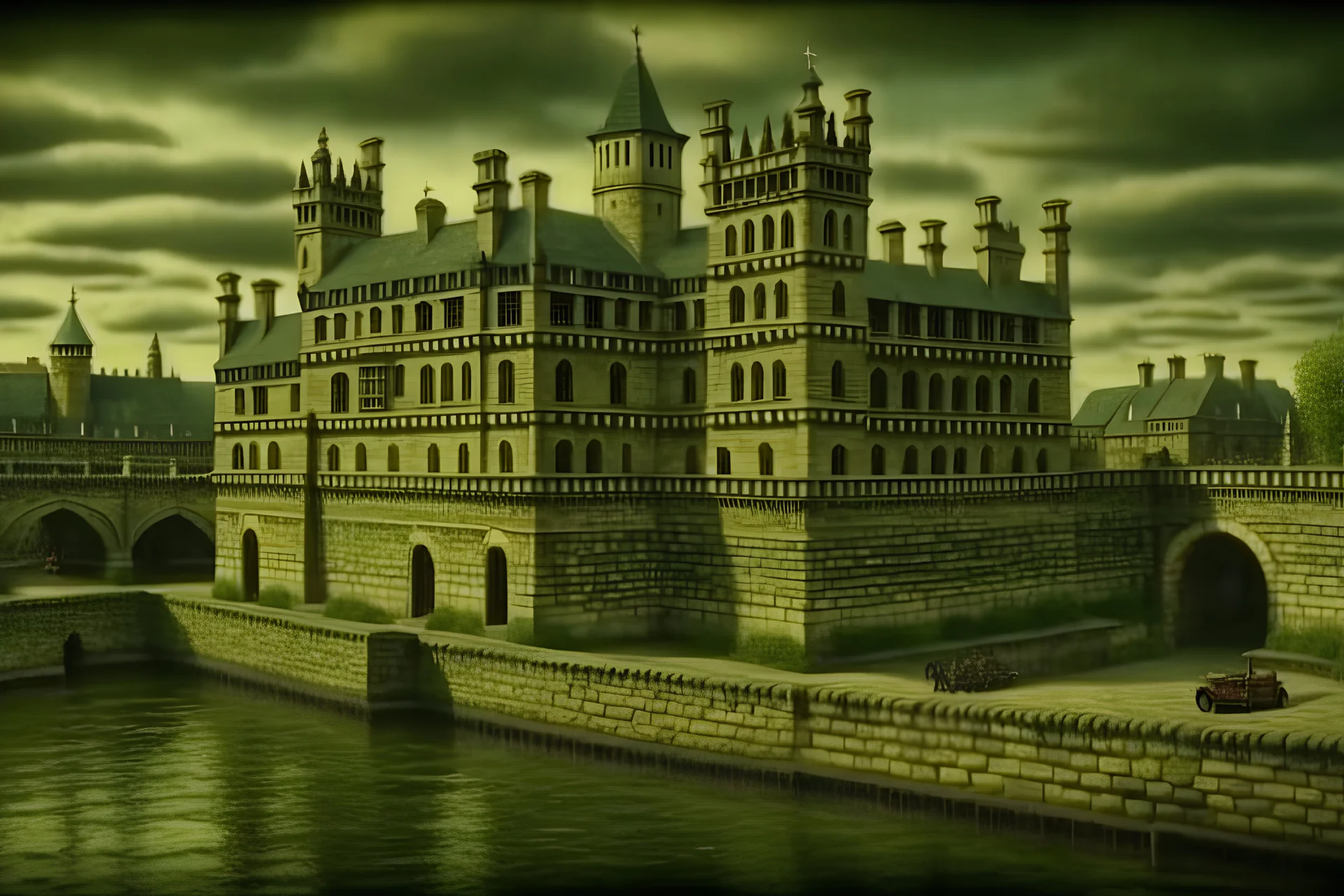 Old castle of london, detailed , enhanced,cinematic, 4k,by van gogh