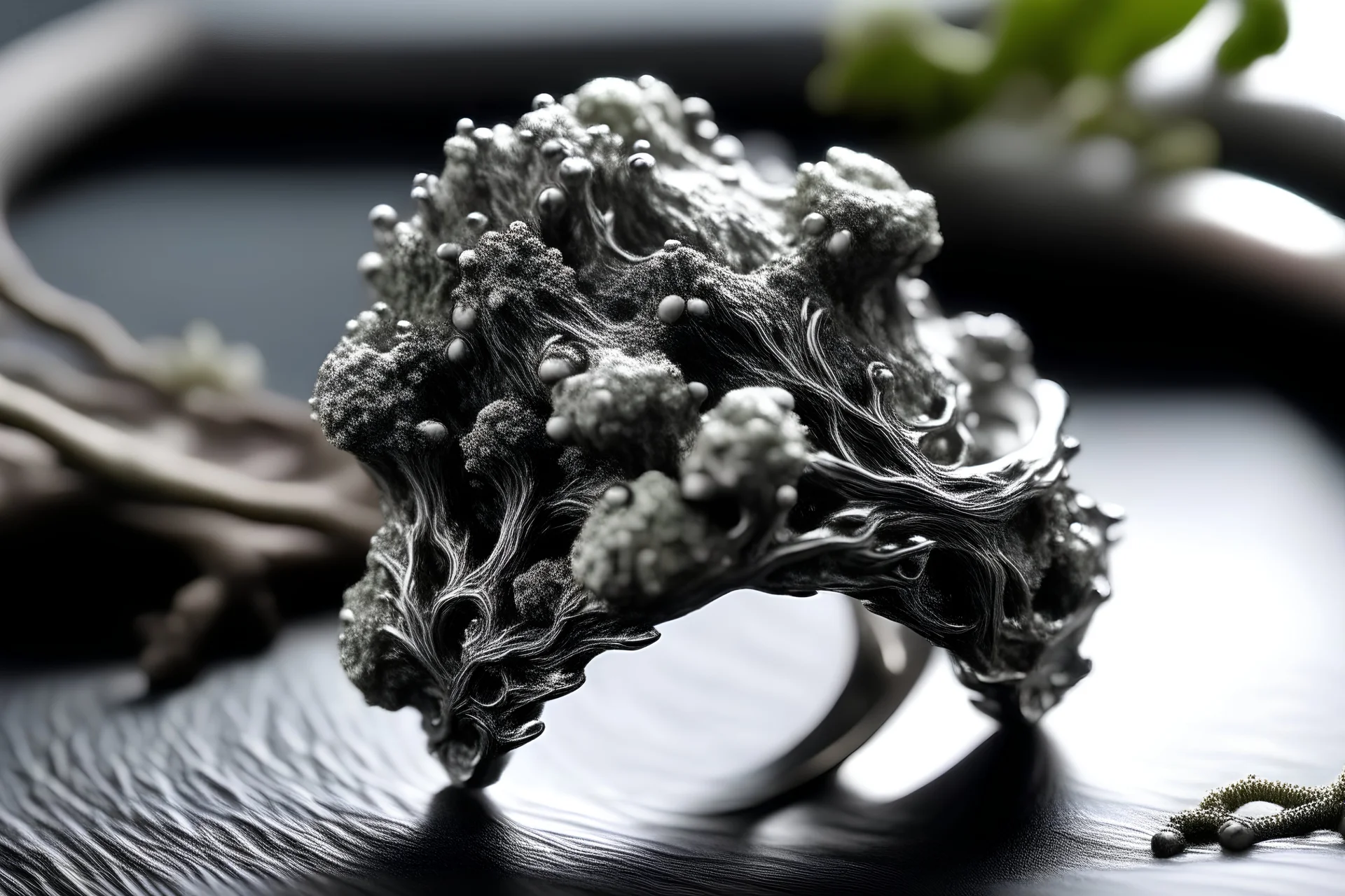 pure silver moss shaped ring, photo