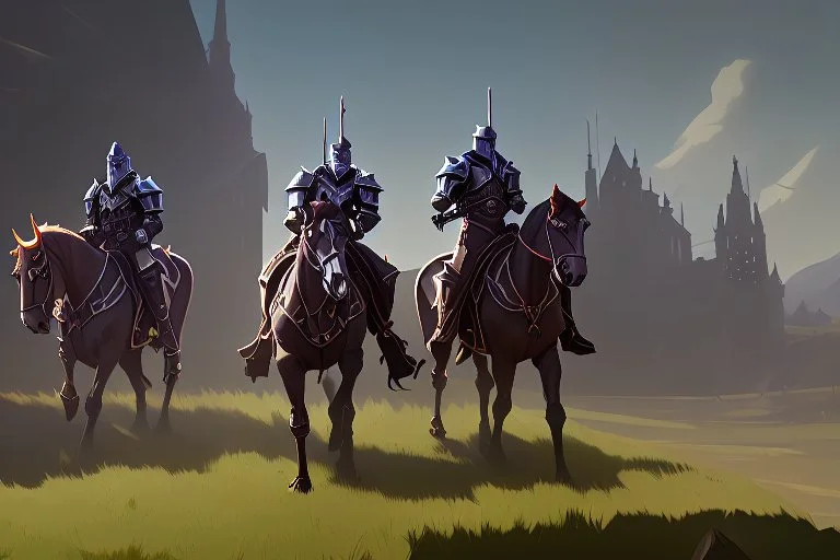 mounted knights in front of the wizard castle