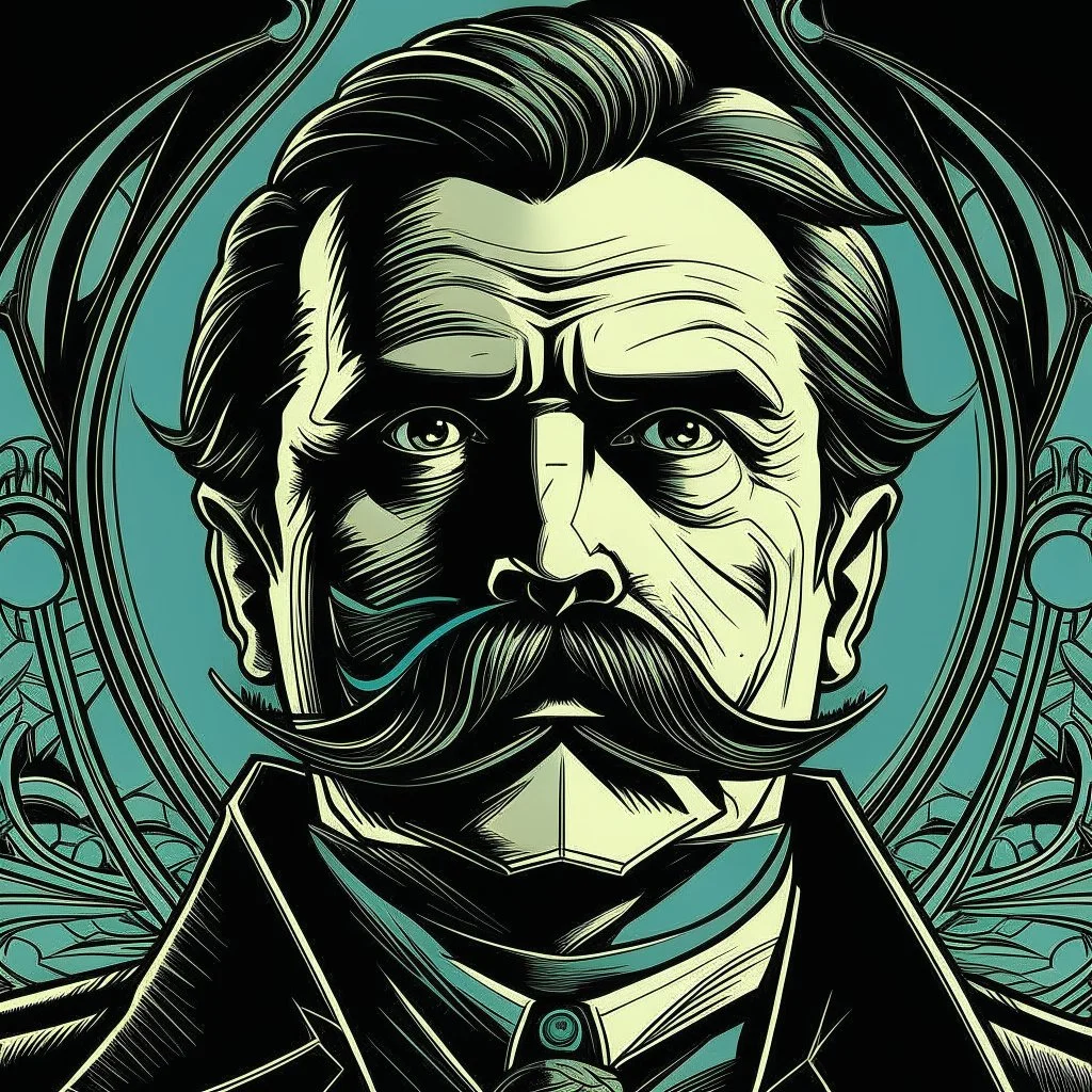 Futuristic, cyberpunk, Friedrich Nietzsche, Friedrich Nietzsche mustache, Comic style