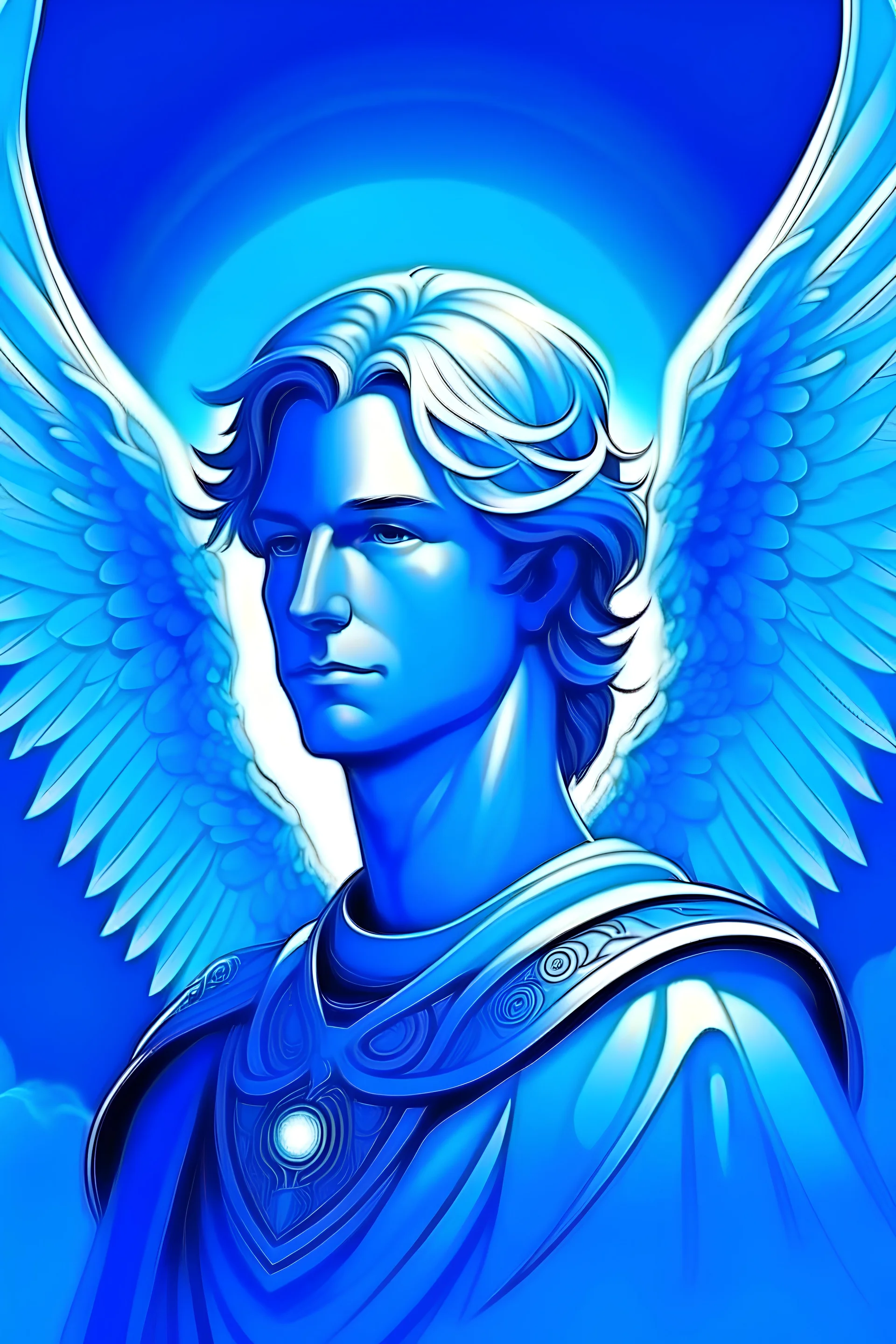 portrait of a male celestial archangel blue background
