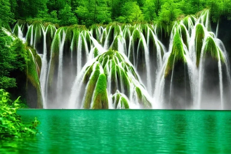 waterfall cascading into lake, nature documentary footage, plitvice, natural wonder, light from the left side of the scene