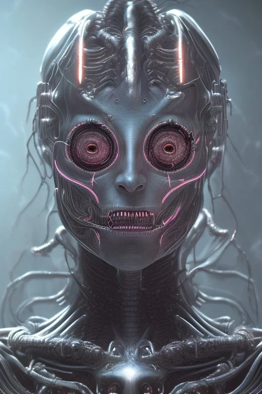 evil berserker, alien, tron, head, bitcoin eyes, 8k, finely detailed, dark light, photo realistic, hr giger, cyberpunk