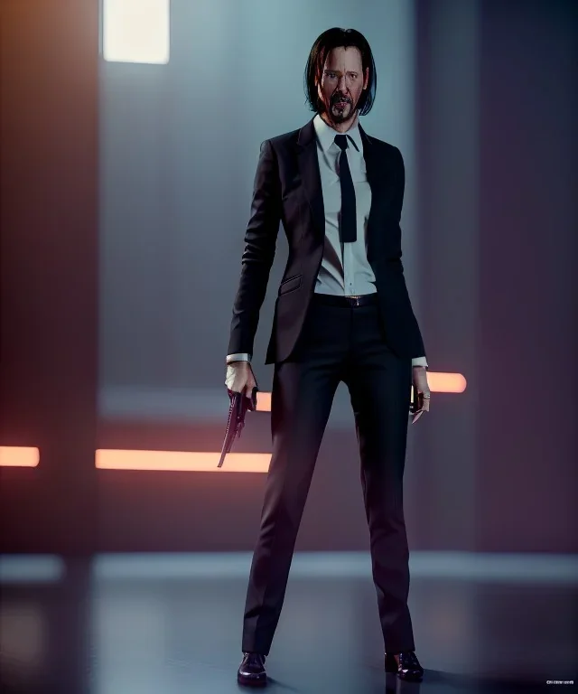 Female John wick, full body, bokeh, hyper realistic