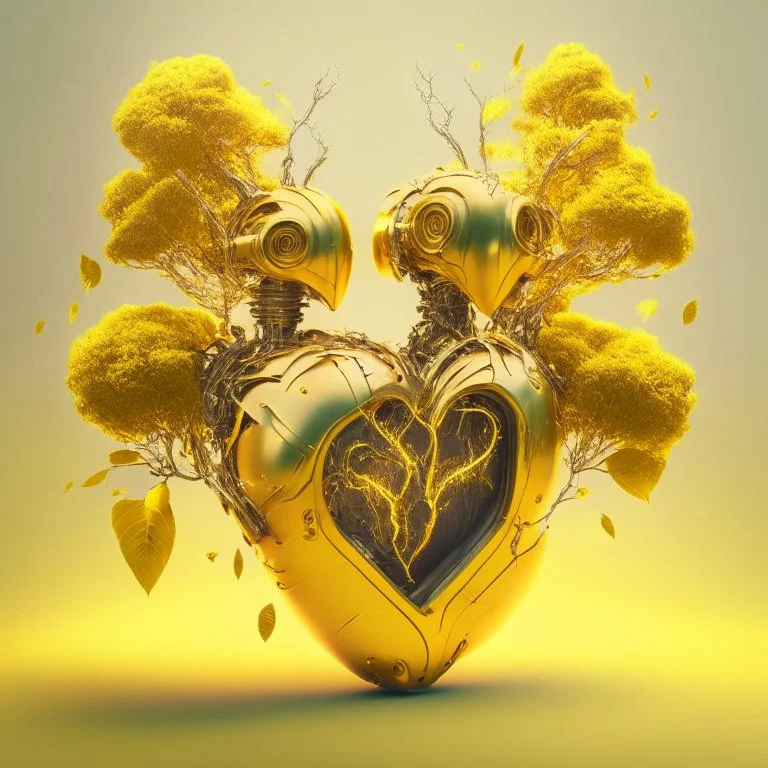 golden robot electric heart with tree wings