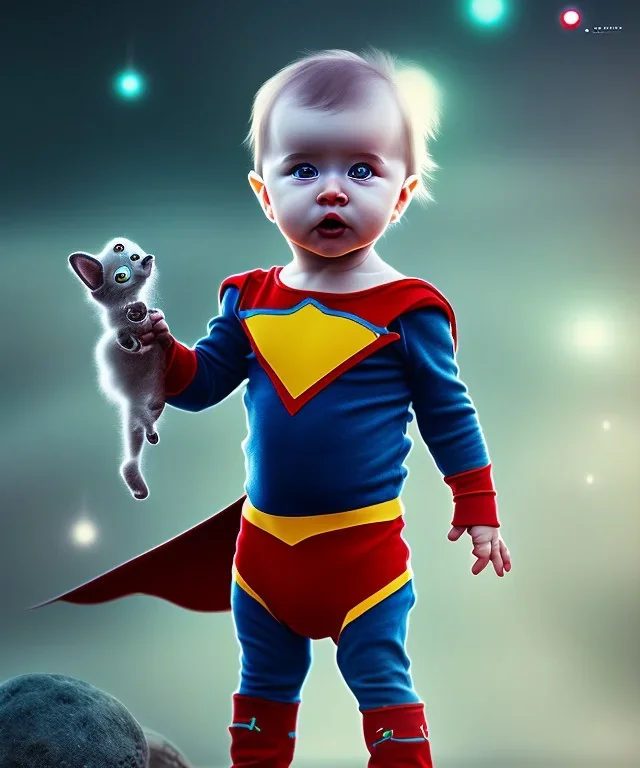 Baby superhero, full body, bokeh