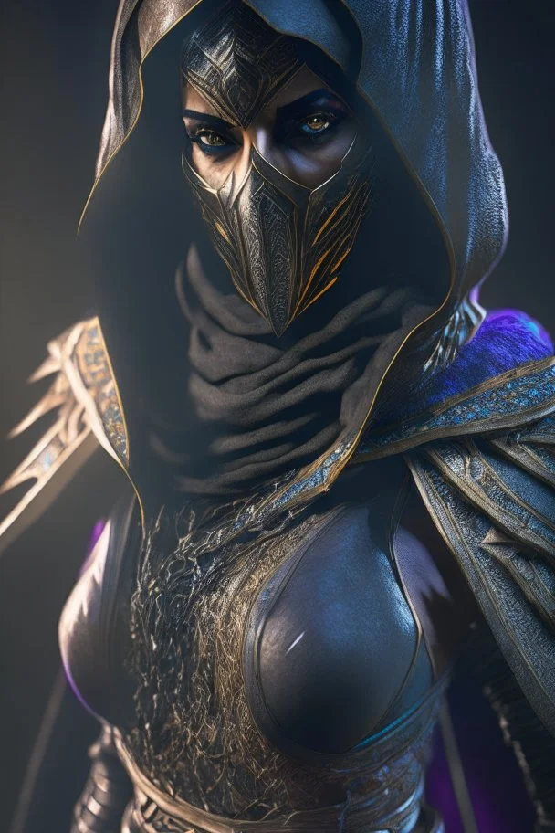 Iconic Arabian assassin, armor, full body, dark, stunning portrait, dynamic shot, vivid, richly saturating colors, legs, full face, cinematic atmosphere, immersive, global lighting, complex shadows, reflections, octane rendering, hyper-realistic, unparalleled detail Her, 8K, Groundbreaking, Epitome of Concept Art, Material-Based Rendering, Dynamic Angles, Complex Textures, Subsurface Dispersion, Timeless Masterpiece, AI-Enhanced, GAN, Ray Tracing, Depth of Field, Neural Network, Riding a Horse