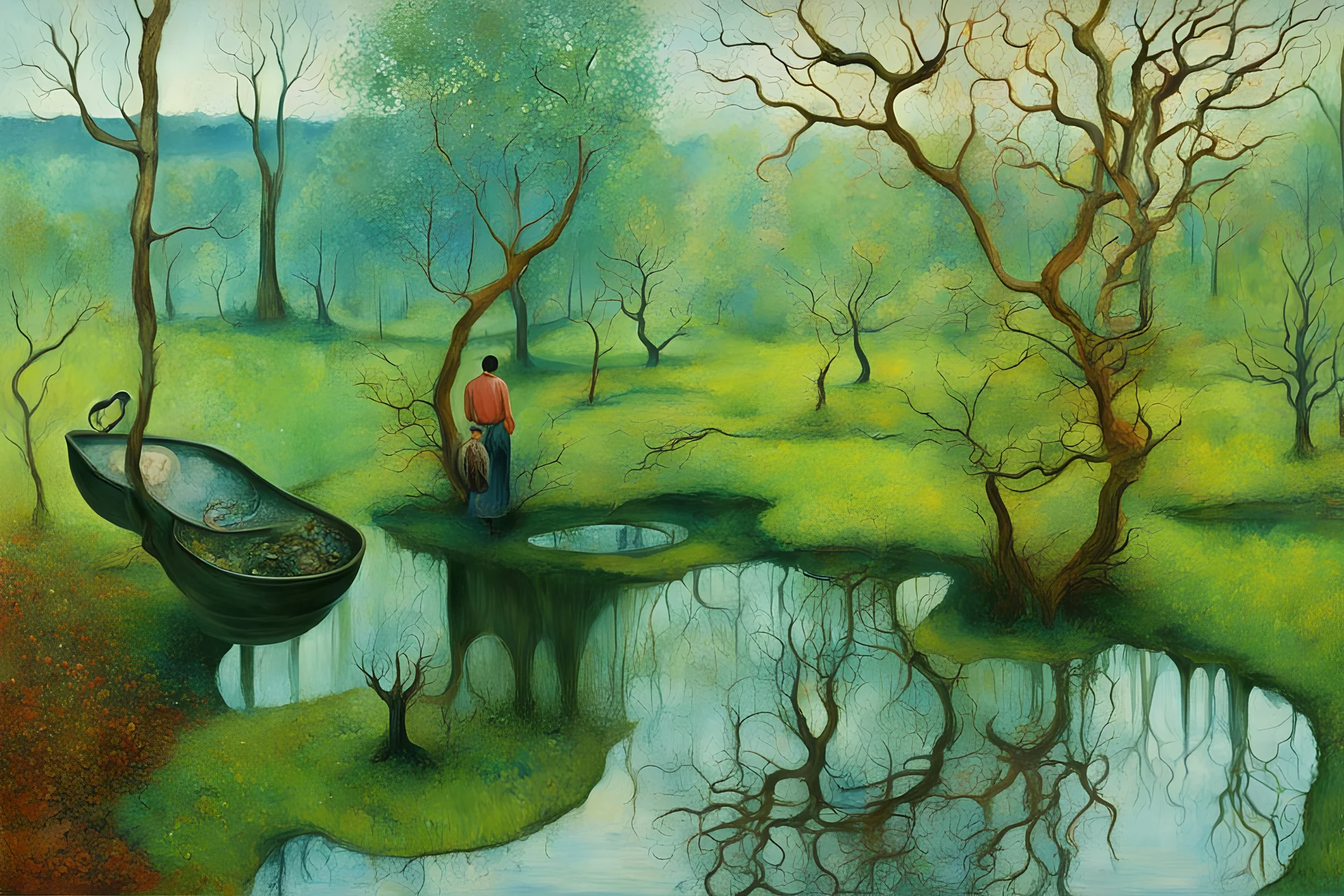 春水 梦幻超现实超生活性质 人物比例前后大小失调 弗朗西斯培根 贾科梅蒂 迪本科恩