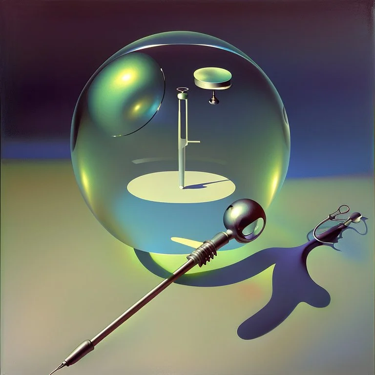 Soap Bubble including complex surgical instruments mixed with musical instruments,minimalism,Painting By Adrian Ghenie, Rene Magritte, Salvador Dali, Lucian Freud