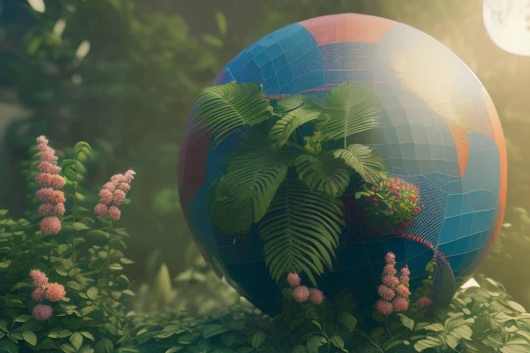 globe, plants and flowers around, kente, cinema 4d, octane render, high detail