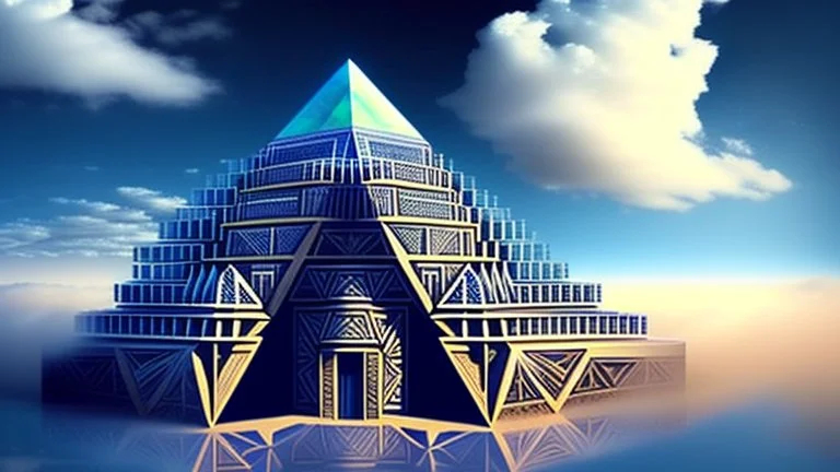 incredible geometry giant aztec crystal building over the clouds